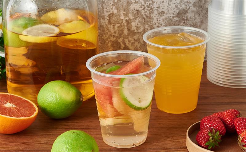 7oz Translucent Plastic Cold Cups with ice fruit tea